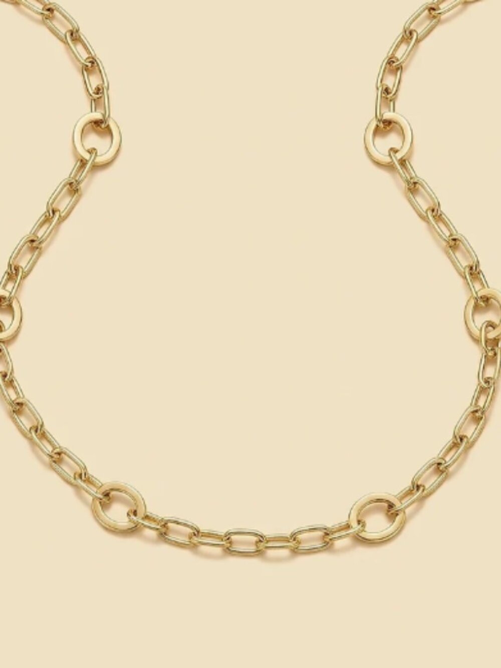 14K Men's Solid Yellow Gold Oval Link Station Chain Classic Necklace
